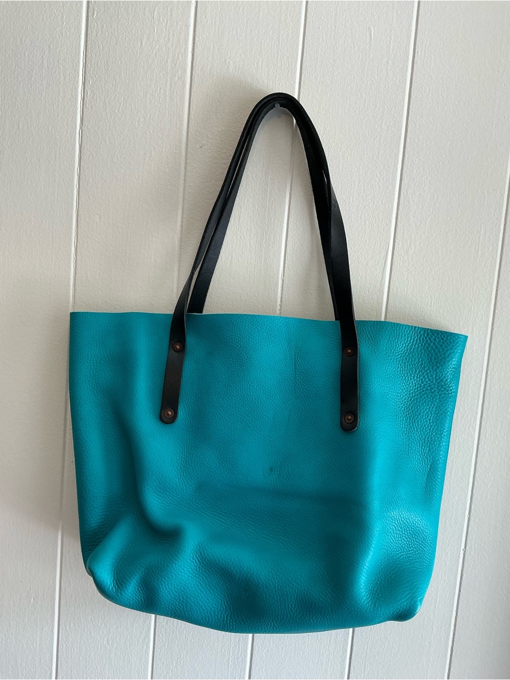 Rare Go Forth Goods Avery Handmade Leather Large Turquoise Blue Handbag Tote Bag - Picture 5 of 7